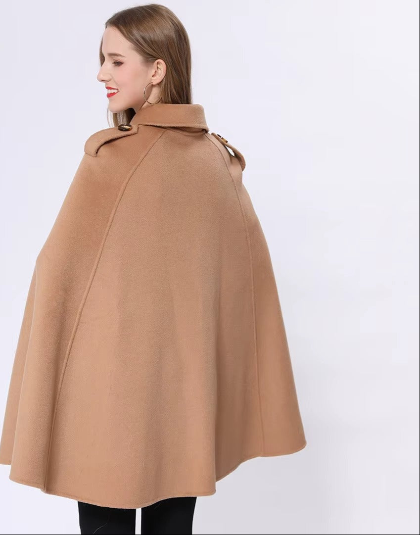 Vivienne Winter Cape in Cashmere Wool with Genuine Fox Fur Pockets