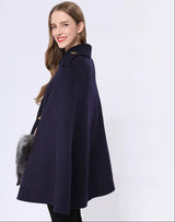 Vivienne Winter Cape in Cashmere Wool with Genuine Fox Fur Pockets