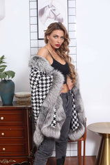 Cashmere & Fur Winter Coat with Embossed Letter Print