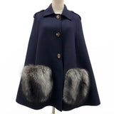 Vivienne Winter Cape in Cashmere Wool with Genuine Fox Fur Pockets