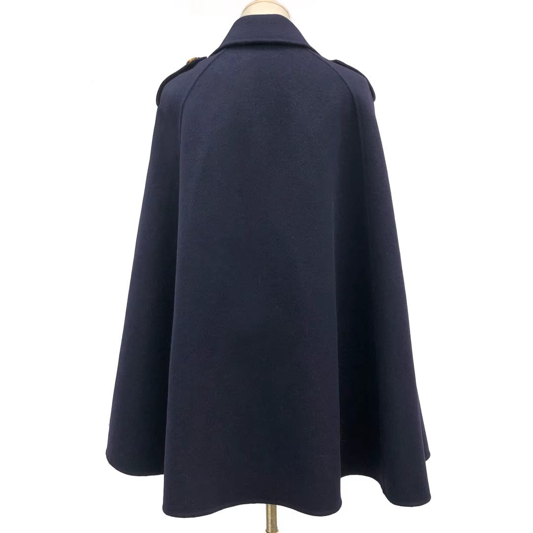 Vivienne Winter Cape in Cashmere Wool with Genuine Fox Fur Pockets
