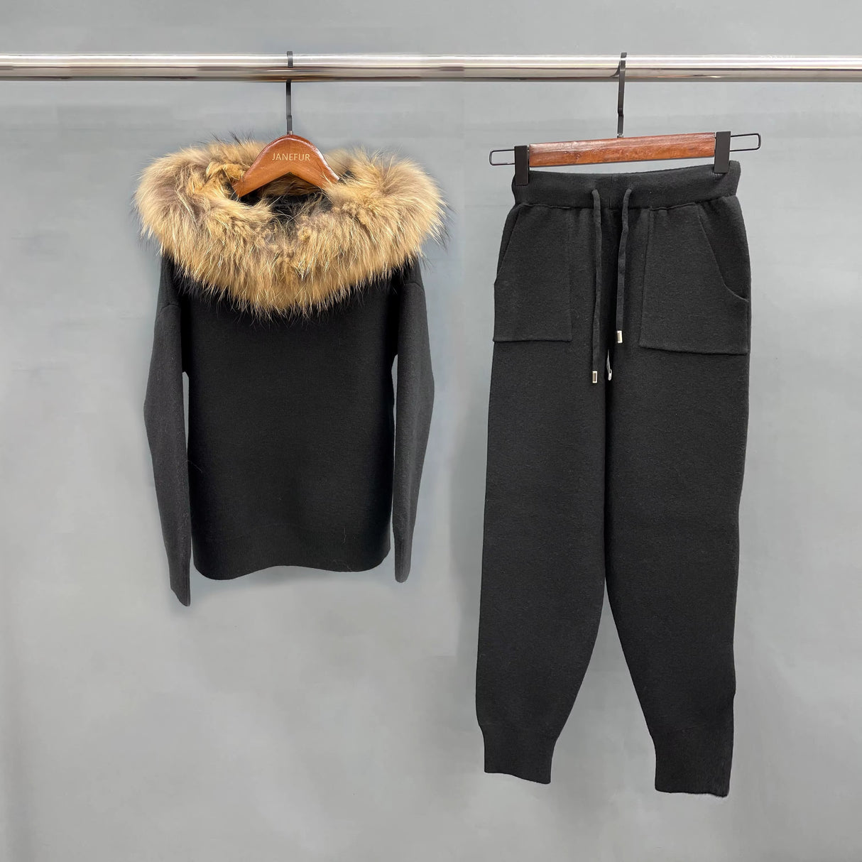 Ansley Cotton Knit Set with Real Fox Fur Hood
