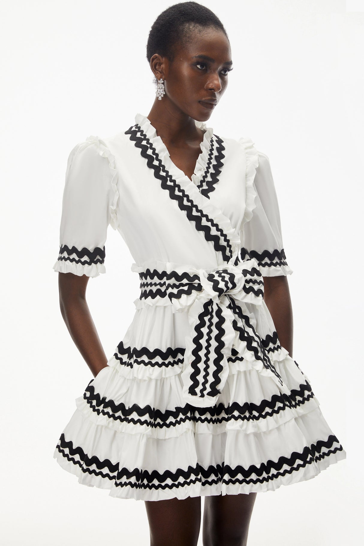 Inanna White VNeck Ruffled Mini Dress