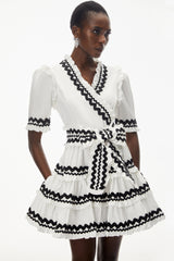 Inanna White VNeck Ruffled Mini Dress