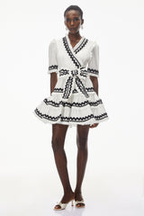Inanna White VNeck Ruffled Mini Dress