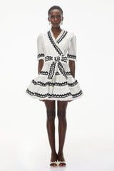 Inanna White VNeck Ruffled Mini Dress