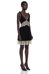 Inci Black Plunge Neck Mini Dress with Lace Panels