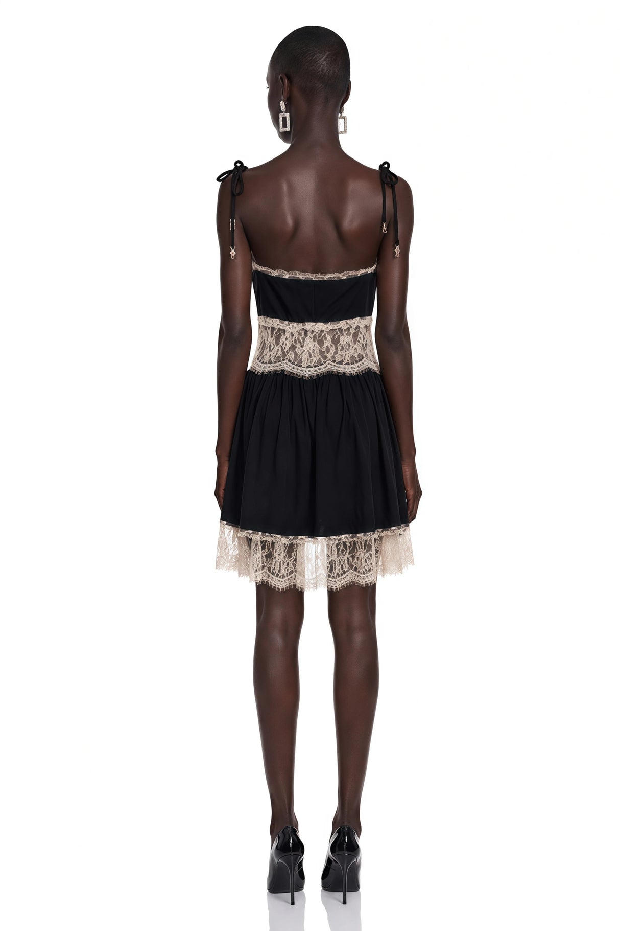 Inci Black Plunge Neck Mini Dress with Lace Panels