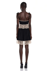 Inci Black Plunge Neck Mini Dress with Lace Panels