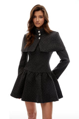 Indira Grey Polka Dot Woolen Cape  Dress Set