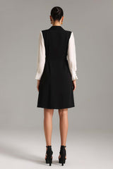 Ines Black Double-Breasted Mesh Sleeve Midi Dress