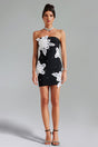 Ines Black Floral Pearl Embellished Strapless Cocktail Dress