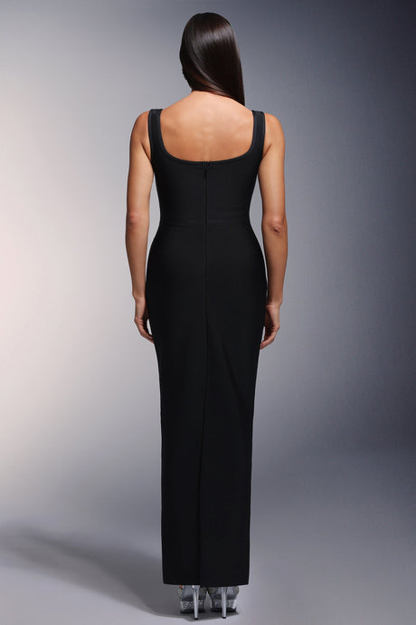 Ines Black Maxi Dress with Sleeveless Design and Exquisite Embellishments for Evening Events or Special Celebrations