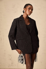 Ines Blazer - Notched Lapels - Long Sleeves - Stud Embellishment - Loose Fit