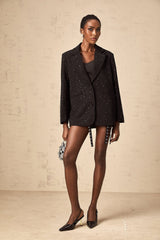 Ines Blazer - Notched Lapels - Long Sleeves - Stud Embellishment - Loose Fit