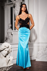 Ines Blue Lace Backless Maxi Dress