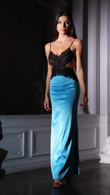 Ines Blue Lace Backless Maxi Dress