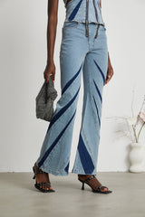 Inès colorblocked denim top  jeans matching set