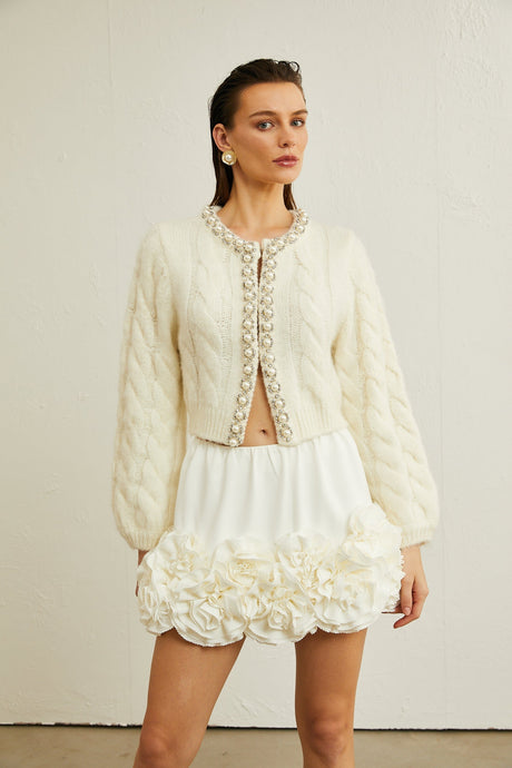 Inès fauxpearl embellished knitted jacket