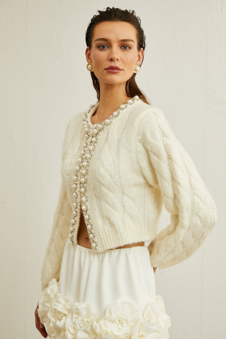 Inès fauxpearl embellished knitted jacket