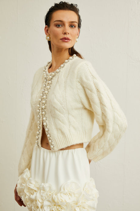 Inès fauxpearl embellished knitted jacket