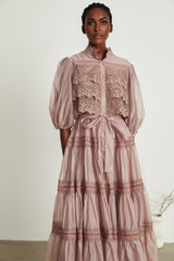 Inès lace cutout tiered midi dress
