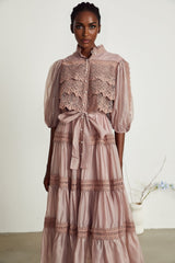 Inès lace cutout tiered midi dress