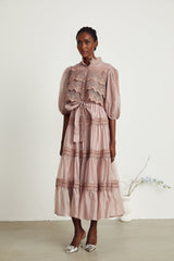 Inès lace cutout tiered midi dress
