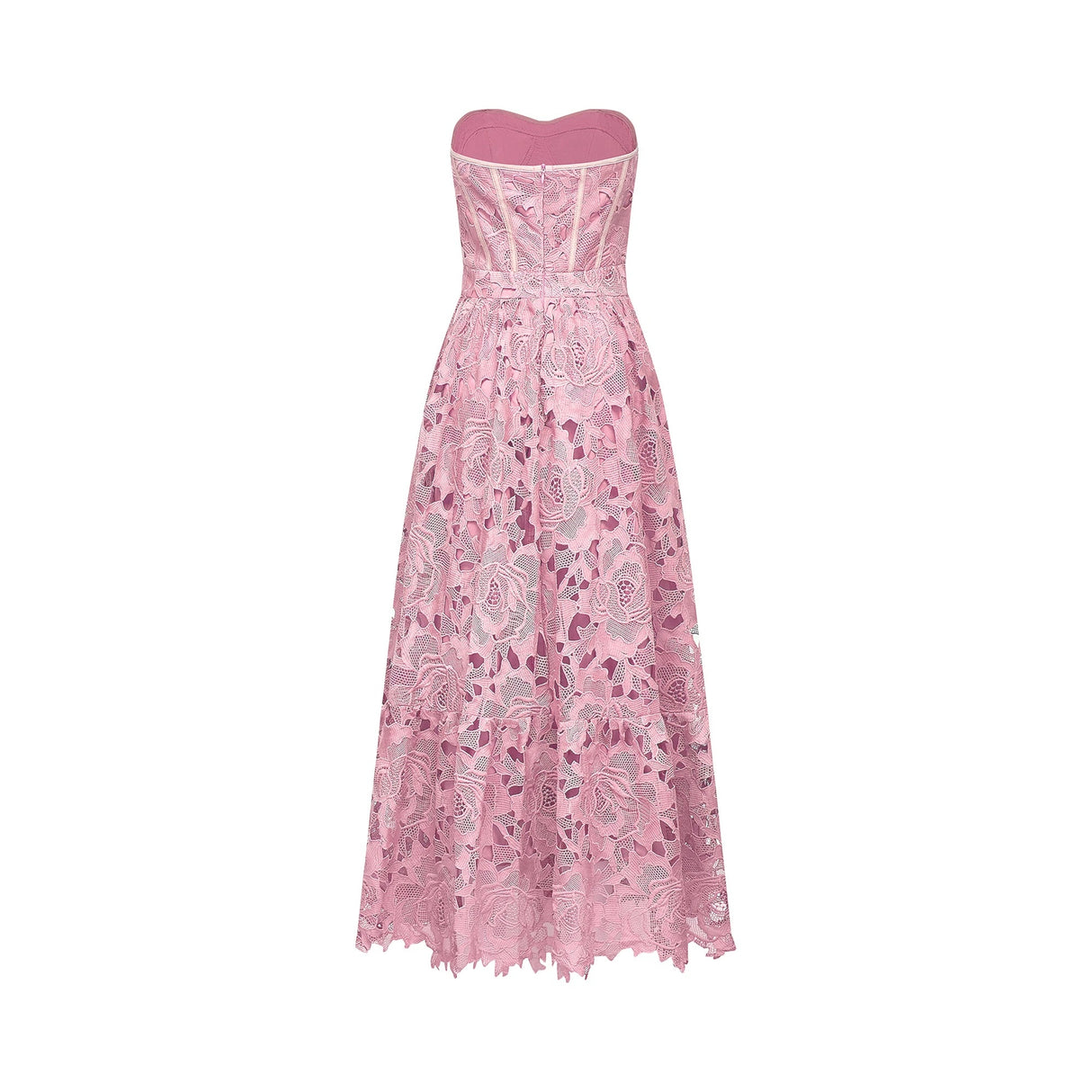 Inès lace floral embroidered cutout midi dress in Pink