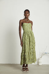 Inès lace floral embroidered cutout midi dress