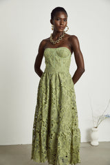 Inès lace floral embroidered cutout midi dress
