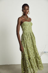 Inès lace floral embroidered cutout midi dress