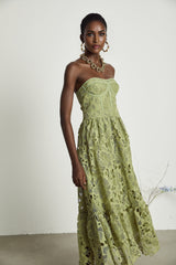 Inès lace floral embroidered cutout midi dress