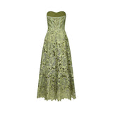 Inès lace floral embroidered cutout midi dress