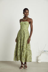 Inès lace floral embroidered cutout midi dress