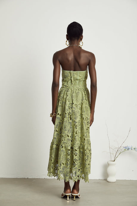Inès lace floral embroidered cutout midi dress