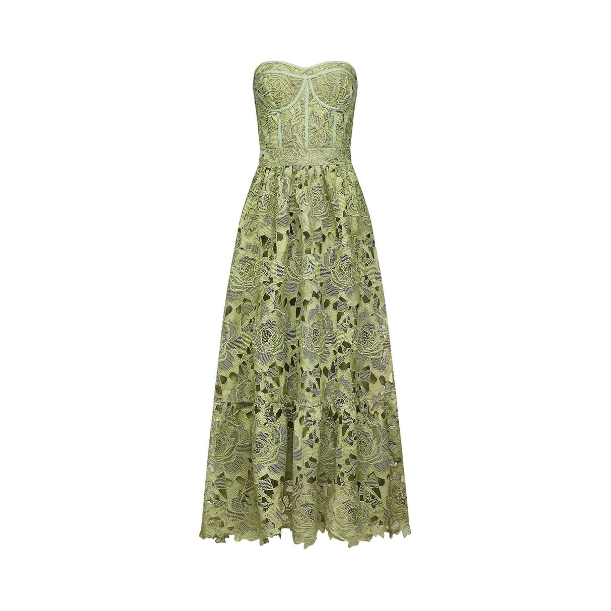 Inès lace floral embroidered cutout midi dress