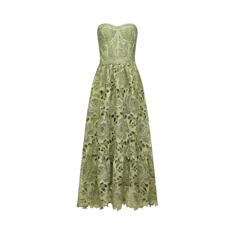 Inès lace floral embroidered cutout midi dress