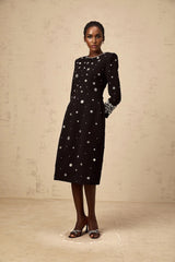 Ines Midi Dress Black Crystal Embellished & Dart Detail & Rear Slit