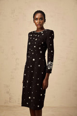 Ines Midi Dress Black Crystal Embellished & Dart Detail & Rear Slit