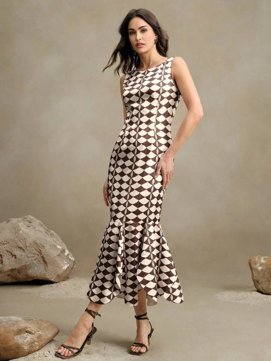 Ines Midi Dress - Off The Shoulder - Mermaid Hem - Natural Waist - A Line - Elegant Style