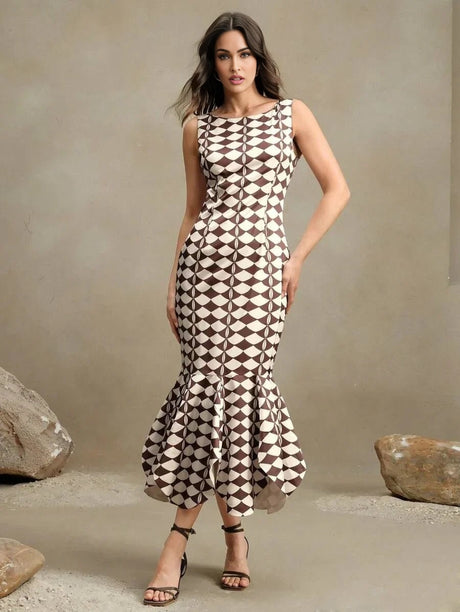 Ines Midi Dress - Off The Shoulder - Mermaid Hem - Natural Waist - A Line - Elegant Style