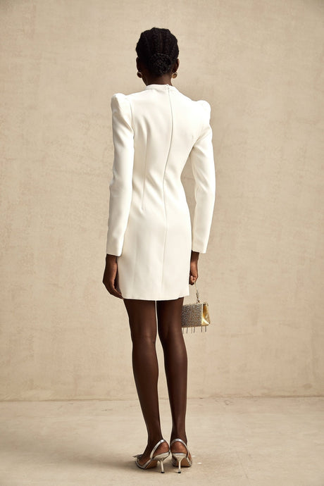 Inès Mini Dress - Long Sleeve Turtleneck - Cinched Waist - Artificial Flower Decoration