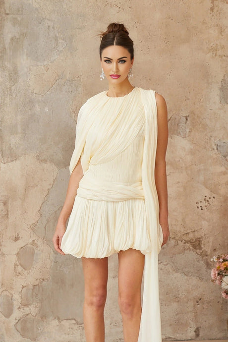 Ines Mini Dress Pleated Ribbon Design & Glitter Detail