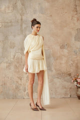 Ines Mini Dress Pleated Ribbon Design & Glitter Detail