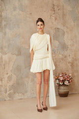 Ines Mini Dress Pleated Ribbon Design & Glitter Detail