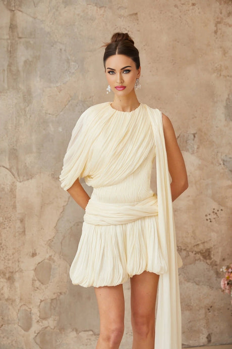 Ines Mini Dress Pleated Ribbon Design & Glitter Detail