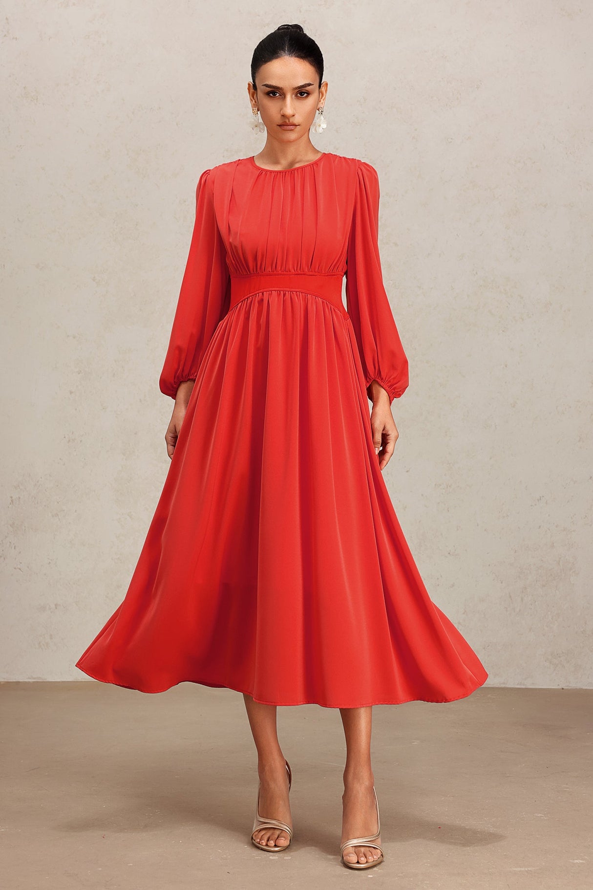 Ines Red Long Sleeve Maxi Dress