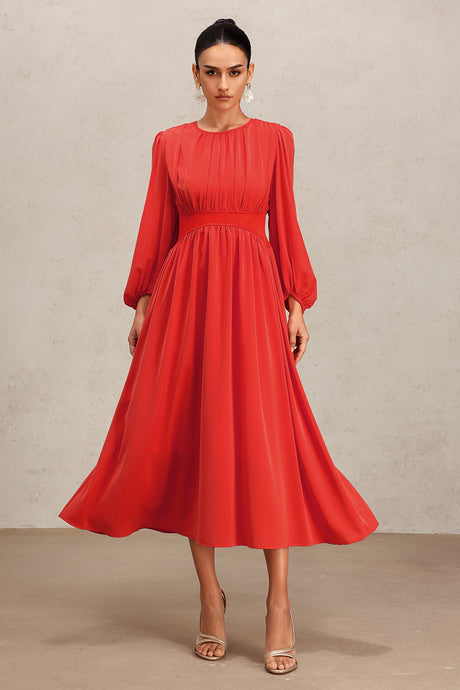 Ines Red Long Sleeve Maxi Dress