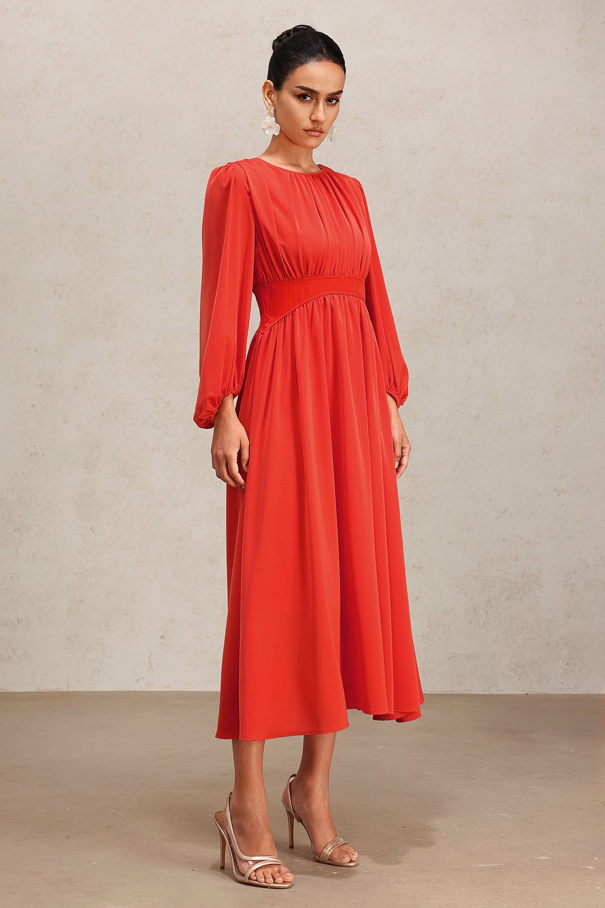 Ines Red Long Sleeve Maxi Dress